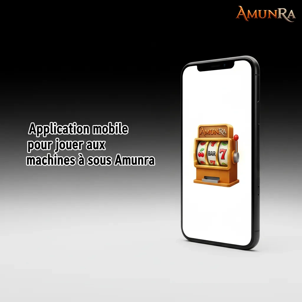 Écran de smartphone avec l’application Amunra Slots: lobby, menu inférieur, filtres, mise, autoplay, solde et bonus.