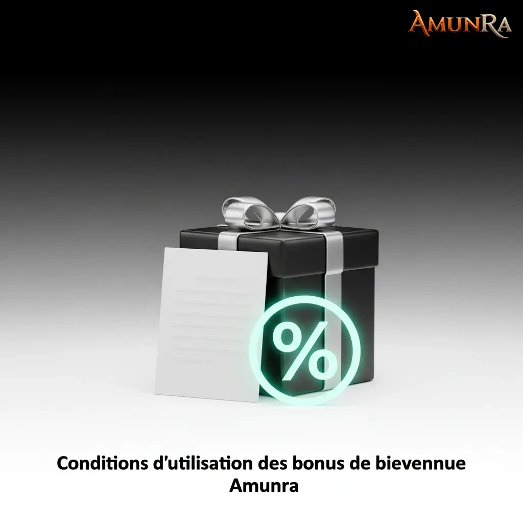 Infographie des conditions du bonus de bienvenue Amunra: dépôt min 20 €, mise 35x, FS 40x, machines à sous éligibles, KYC.