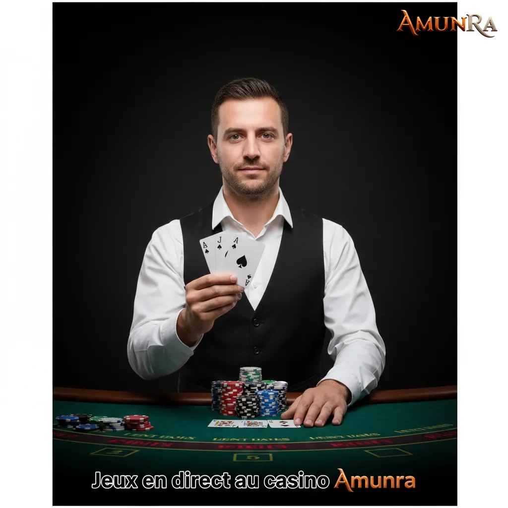 Interface des jeux en direct d’Amunra: croupiers en HD, roulette, blackjack, baccarat, poker, jeux TV et dés sur mobile