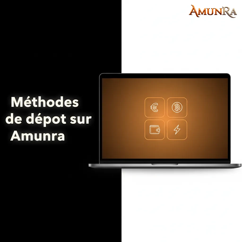 Écran Amunra: dépôt en 5 étapes, carte, virement ou portefeuille électronique, confirmation et bonus affiché