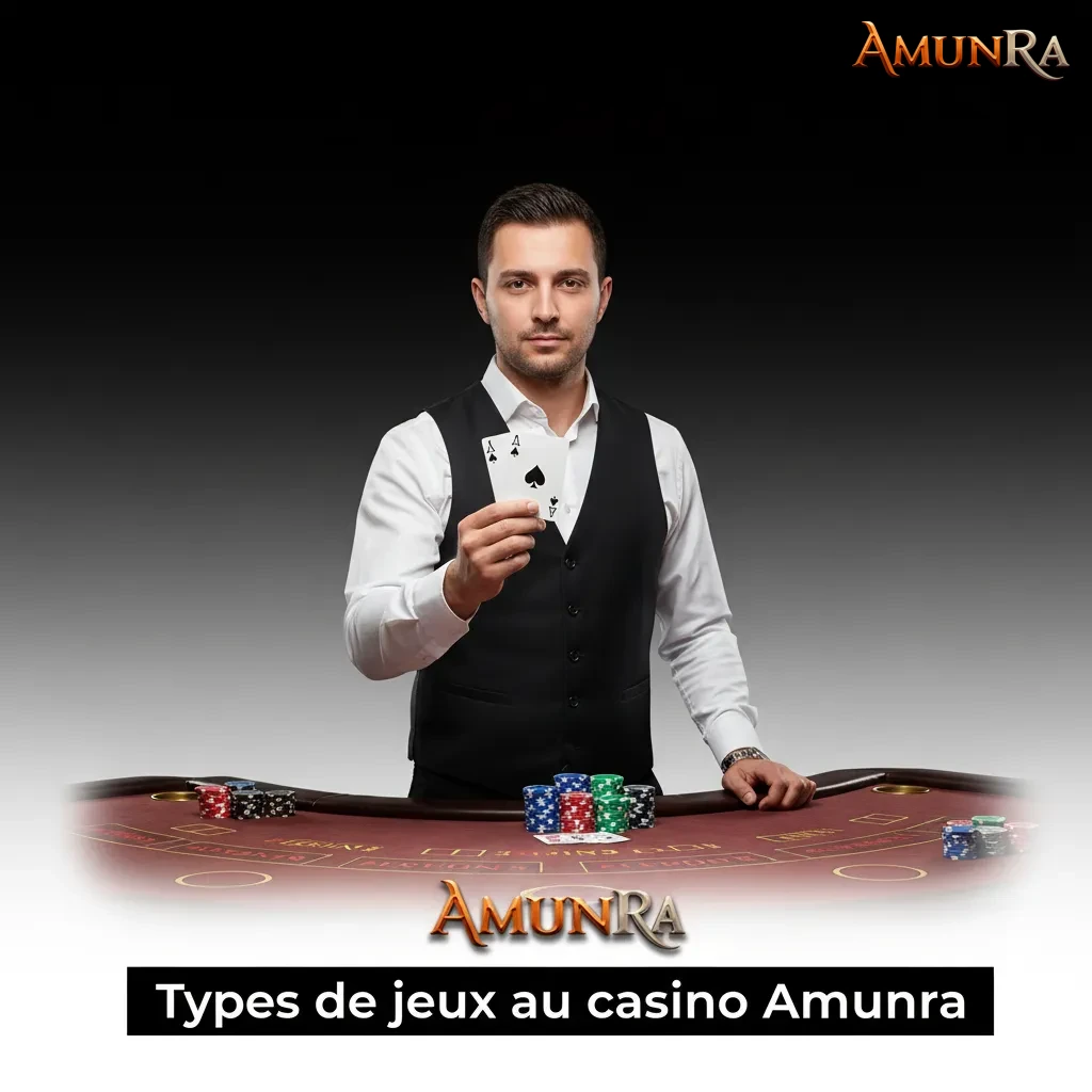 Interface d’Amunra montrant les catégories de jeux: machines à sous, crash, table, vidéo poker, jackpots et instantanés.