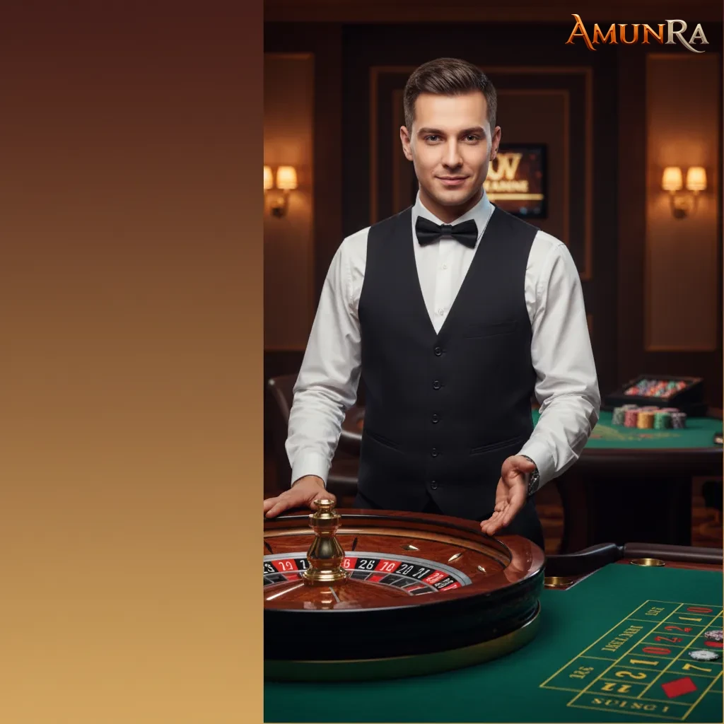 Amunra Live Casino avec de vrais croupiers: roulette, blackjack, baccarat, poker et game shows.