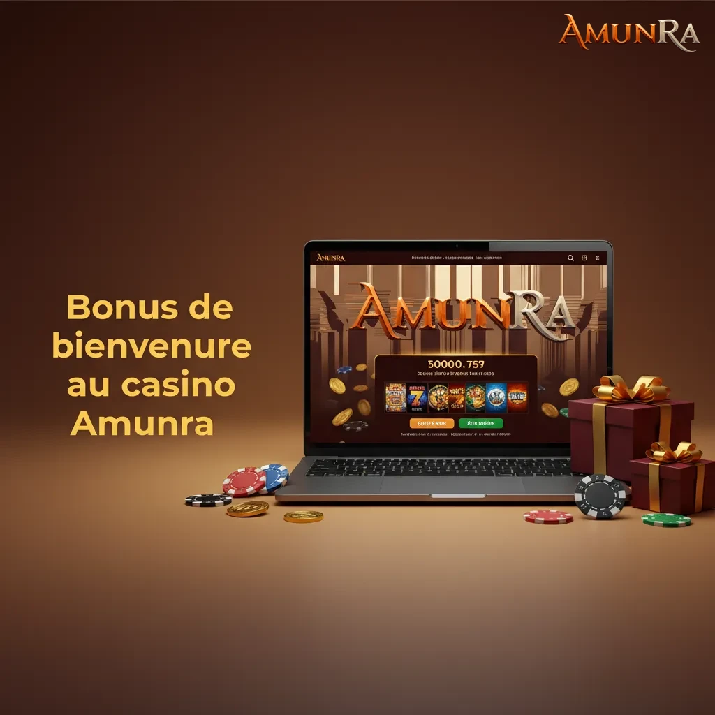 Amunra: bonus de bienvenue 150% jusqu’à 3 000€ + 100 tours gratuits; mise 35x, dépôt min 20€, validité 7 jours, France.